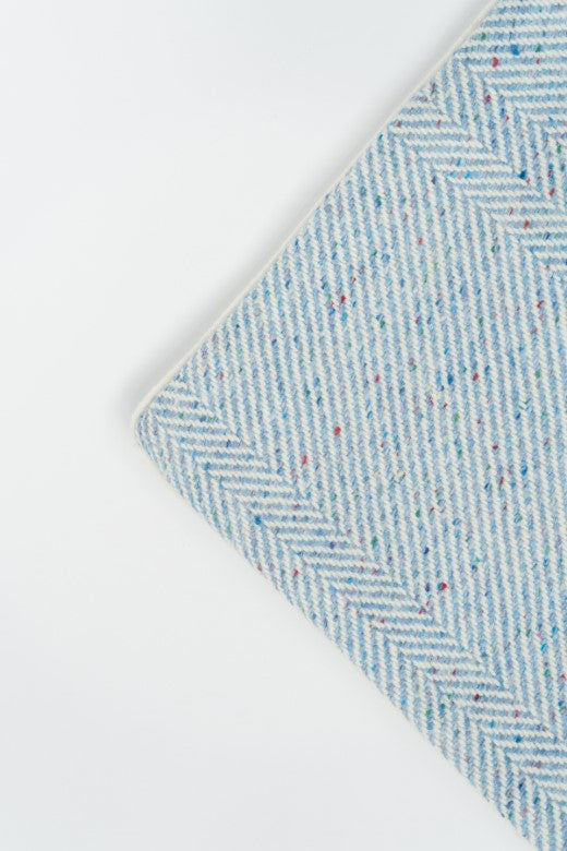 Handwoven Pressed Herringbone Tweed trimmed Blanket in Cornflower Blue