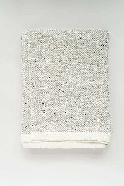 Handwoven Pressed Herringbone Tweed trimmed Blanket in Light Grey-Blankets-STABLE of Ireland