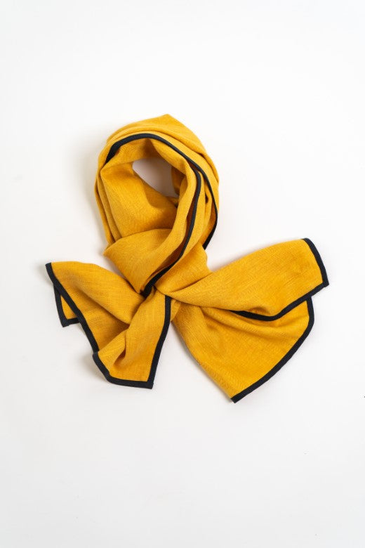 Harvest Yellow with Navy Blue Trim High Five Linen Scarf-Scarves &amp; Shawls-STABLE of Ireland