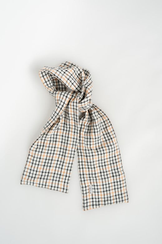 Irish Linen Quilted Scarf in Black and Orange Check-Scarves & Shawls-STABLE of Ireland