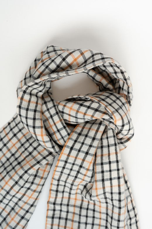 Irish Linen Quilted Scarf in Black and Orange Check-Scarves & Shawls-STABLE of Ireland