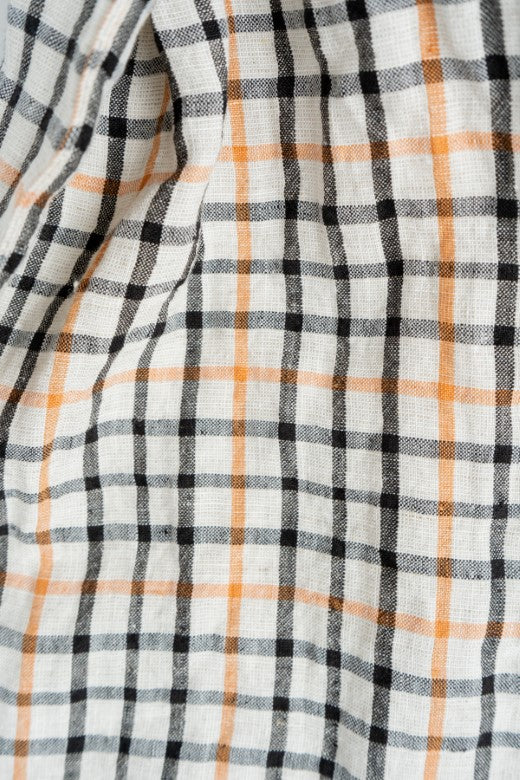 Irish Linen Quilted Scarf in Black and Orange Check-Scarves & Shawls-STABLE of Ireland