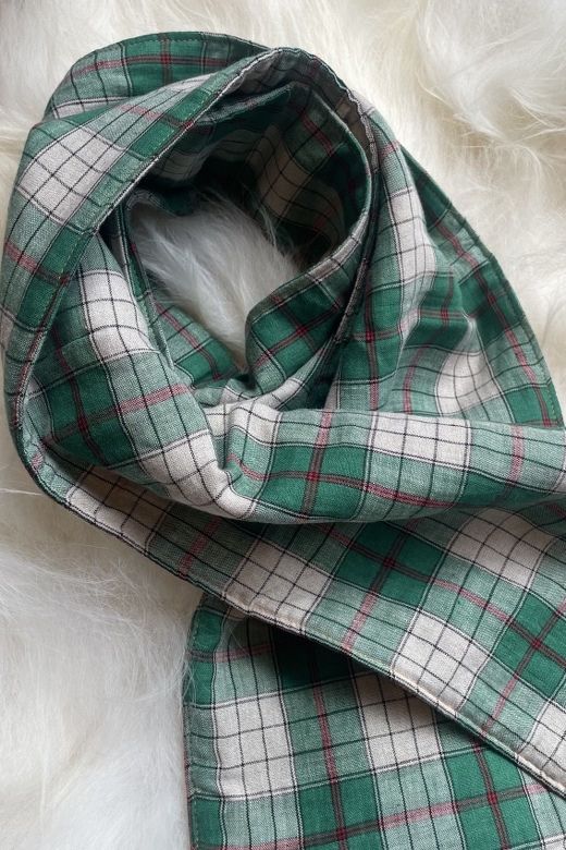Irish Linen Quilted Scarf in Green Check-Scarves & Shawls-STABLE of Ireland
