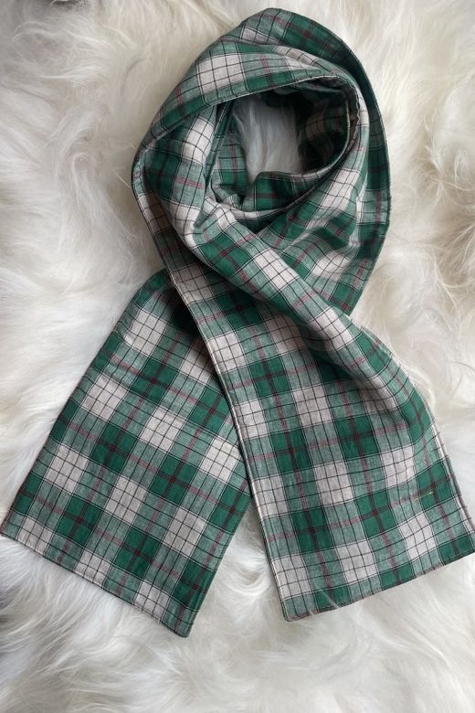 Irish Linen Quilted Scarf in Green Check-Scarves & Shawls-STABLE of Ireland