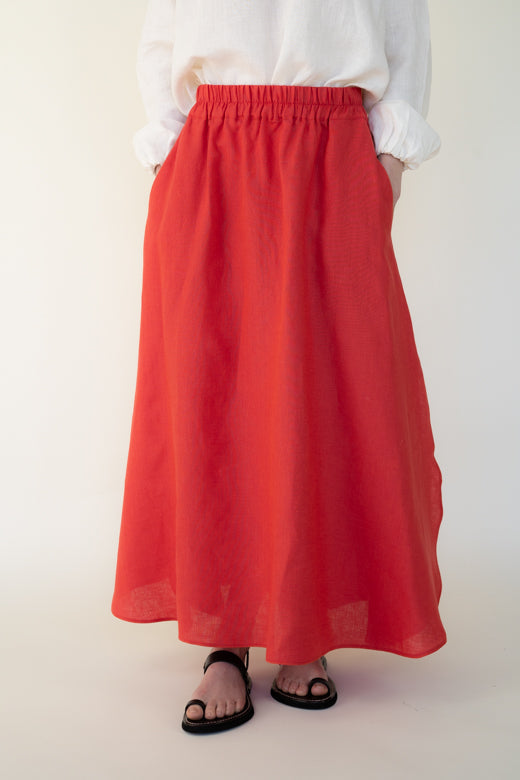 Irish Linen Skirt in Coral Red-Dresses-STABLE of Ireland