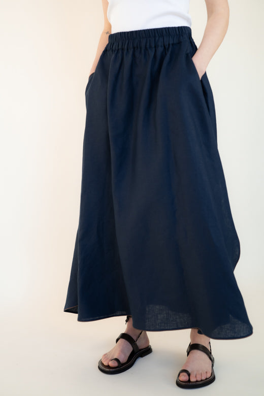 Irish Linen Skirt in Navy Blue-Dresses-STABLE of Ireland