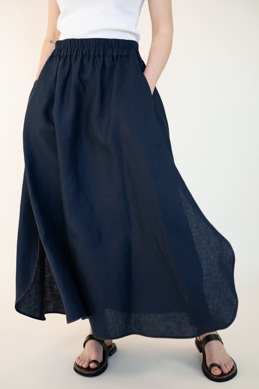 Irish Linen Skirt in Navy Blue-Dresses-STABLE of Ireland