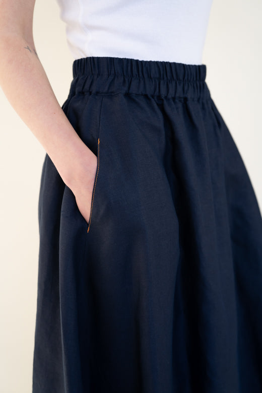 Irish Linen Skirt in Navy Blue-Dresses-STABLE of Ireland