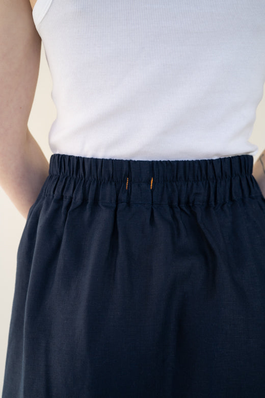 Irish Linen Skirt in Navy Blue-Dresses-STABLE of Ireland