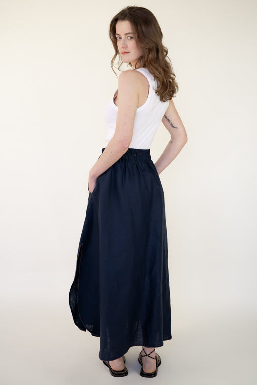 Irish Linen Skirt in Navy Blue-Dresses-STABLE of Ireland