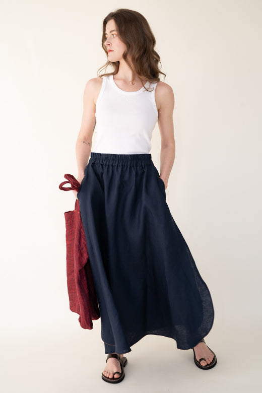 Irish Linen Skirt in Navy Blue-Dresses-STABLE of Ireland