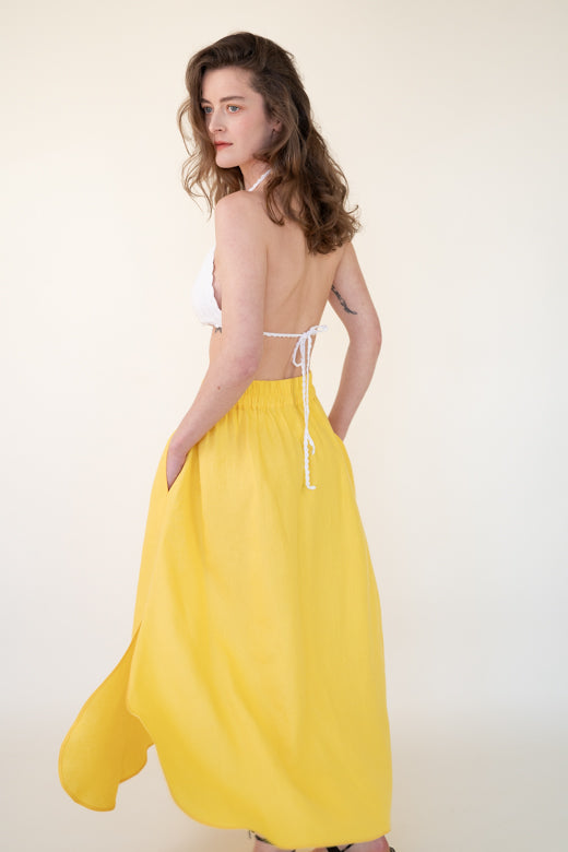 Irish Linen Skirt in Sun Yellow-Dresses-STABLE of Ireland