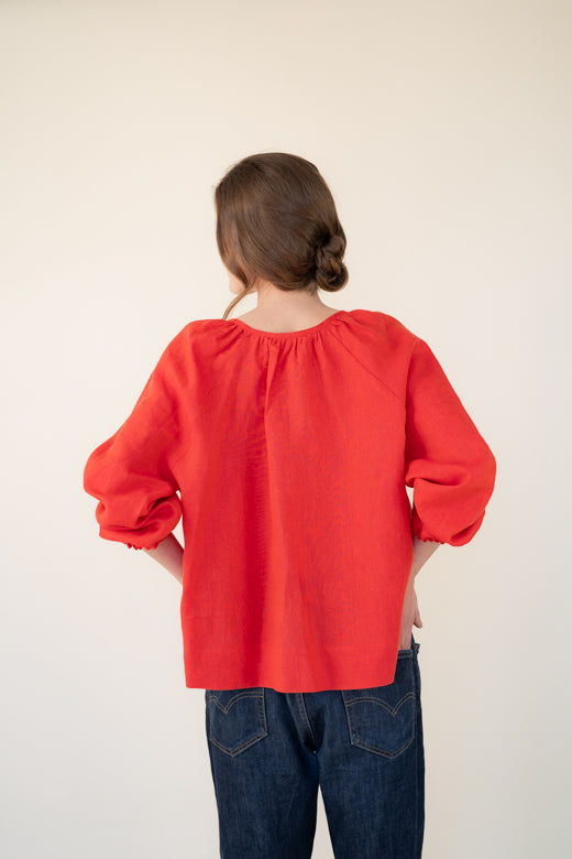 Irish Linen Top in Coral Red-Top-STABLE of Ireland