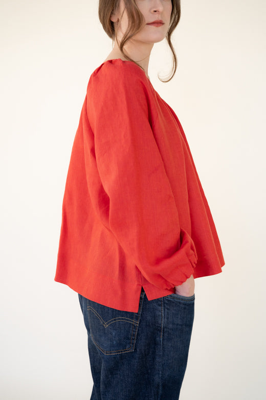 Irish Linen Top in Coral Red-Top-STABLE of Ireland
