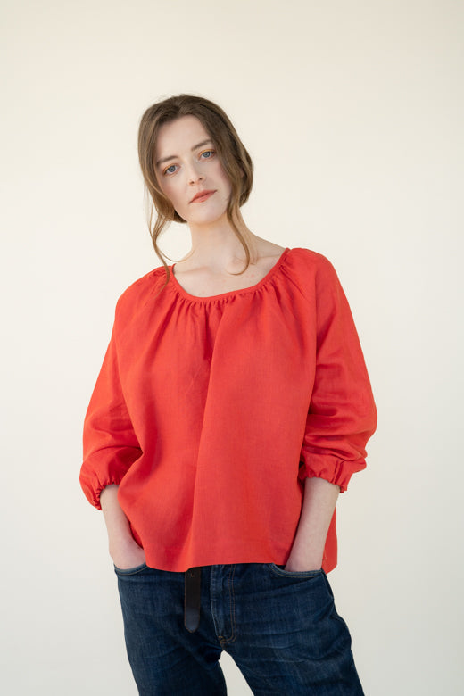 Irish Linen Top in Coral Red-Top-STABLE of Ireland