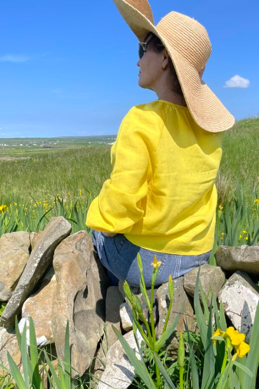 Irish Linen Top in Sun Yellow-Top-STABLE of Ireland