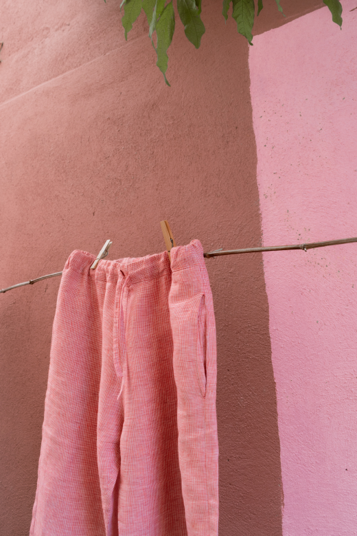 Irish Linen Trousers in Red Check-Trousers-STABLE of Ireland