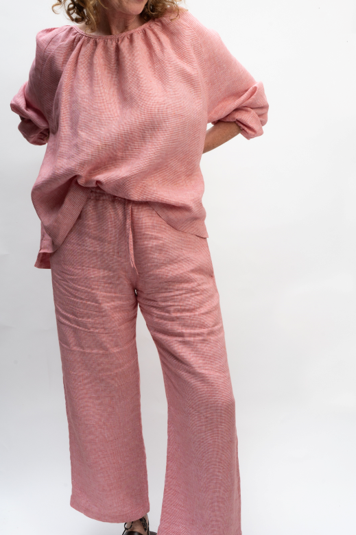 Irish Linen Trousers in Red Check-Trousers-STABLE of Ireland