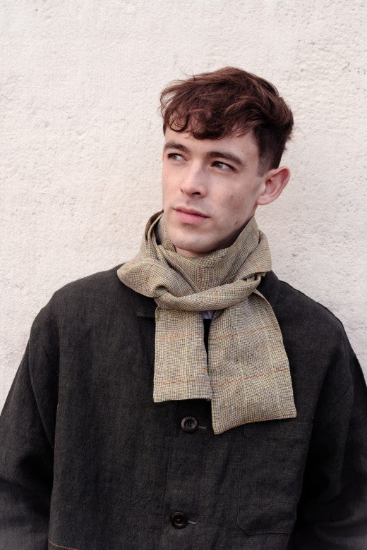 The STABLE Irish Linen Scarf - Khaki Mack Check