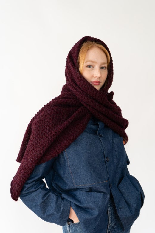 Large Plum Knit Lace Alpaca Scarf-Scarves & Shawls-STABLE of Ireland