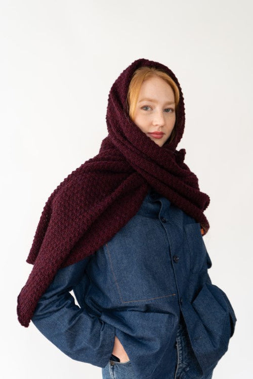 Large Plum Knit Lace Alpaca Scarf-Scarves & Shawls-STABLE of Ireland