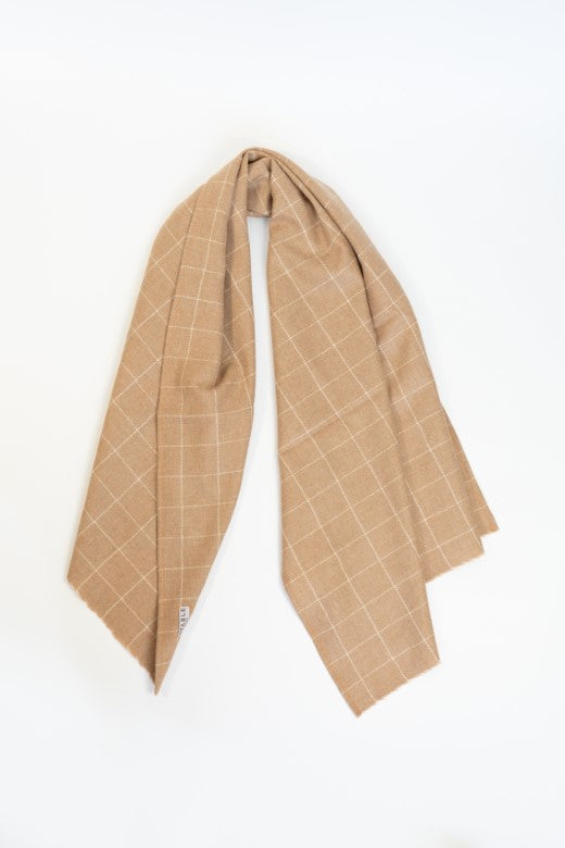 Merino Wool Camel Check Fine Weave Scarf-Scarves & Shawls-STABLE of Ireland