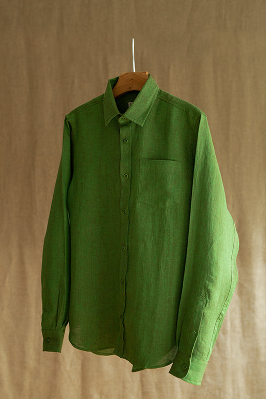 Moss Green Irish Linen Shirt-Shirt-STABLE of Ireland