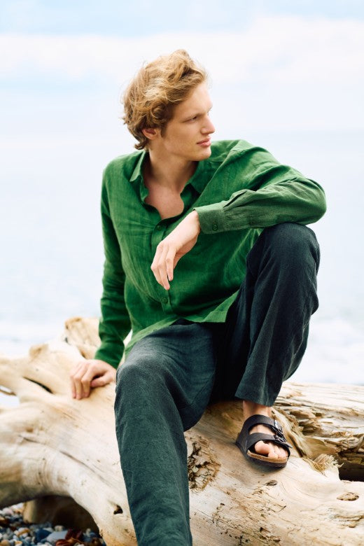 Moss Green Irish Linen Shirt-Shirt-STABLE of Ireland