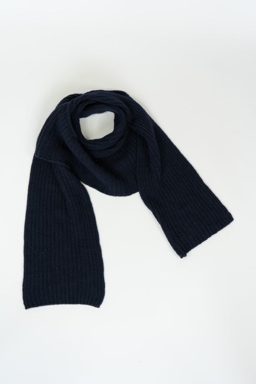 Navy Blue Bib Merino Wool Scarf-Scarves & Shawls-STABLE of Ireland