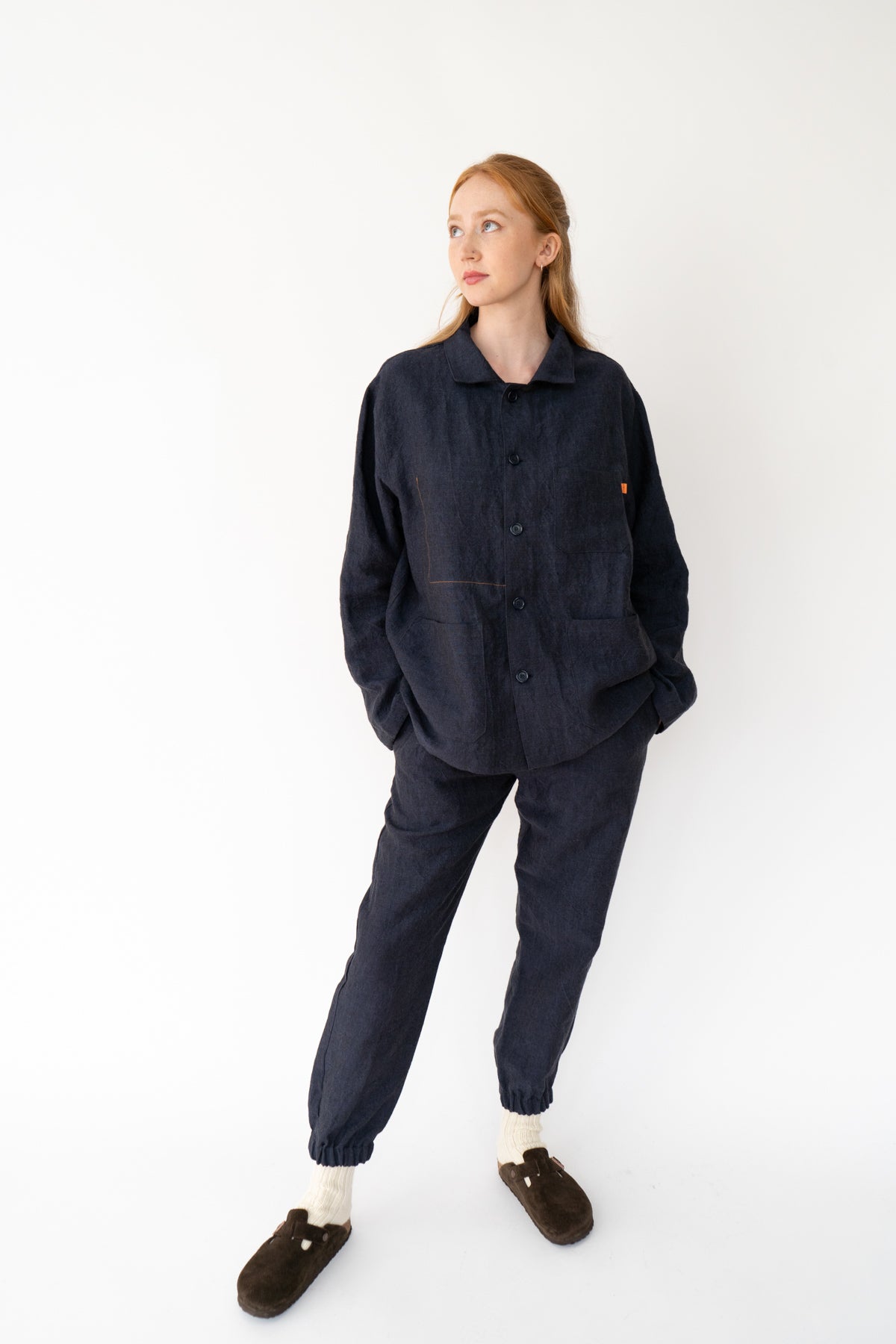 Navy Blue Irish Linen Cuff Trouser-Trousers-STABLE of Ireland