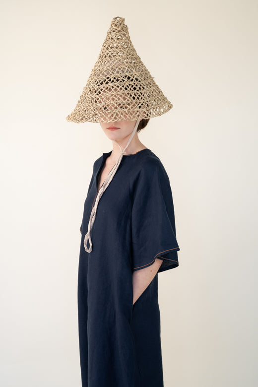 Navy Blue Irish Linen Kaftan Dress-Dresses-STABLE of Ireland