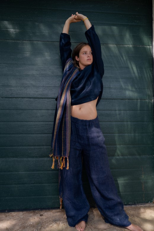 Navy Handwoven Crios Wrap Scarf-Scarves & Shawls-STABLE of Ireland