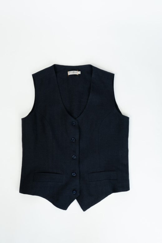 Navy Irish Linen Waistcoat-Clothing-STABLE of Ireland