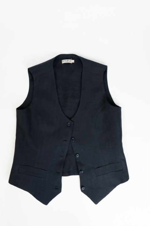 Navy Irish Linen Waistcoat-Clothing-STABLE of Ireland