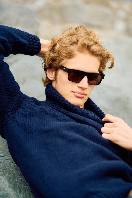 Navy fishermans Polo Neck Jumper-Jumper-STABLE of Ireland