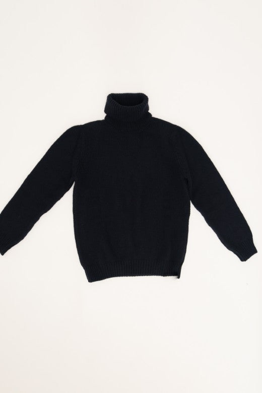 Navy fishermans Polo Neck Jumper-Jumper-STABLE of Ireland