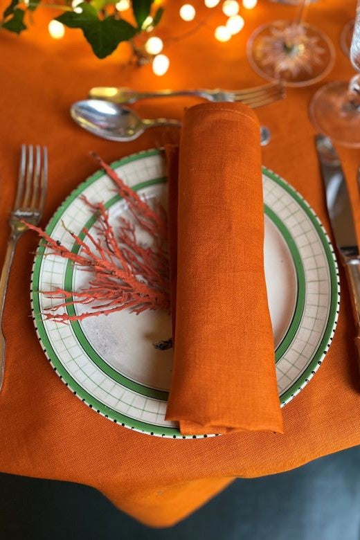 Orange Christmas Irish Linen Tablecloth-Table Linens-STABLE of Ireland