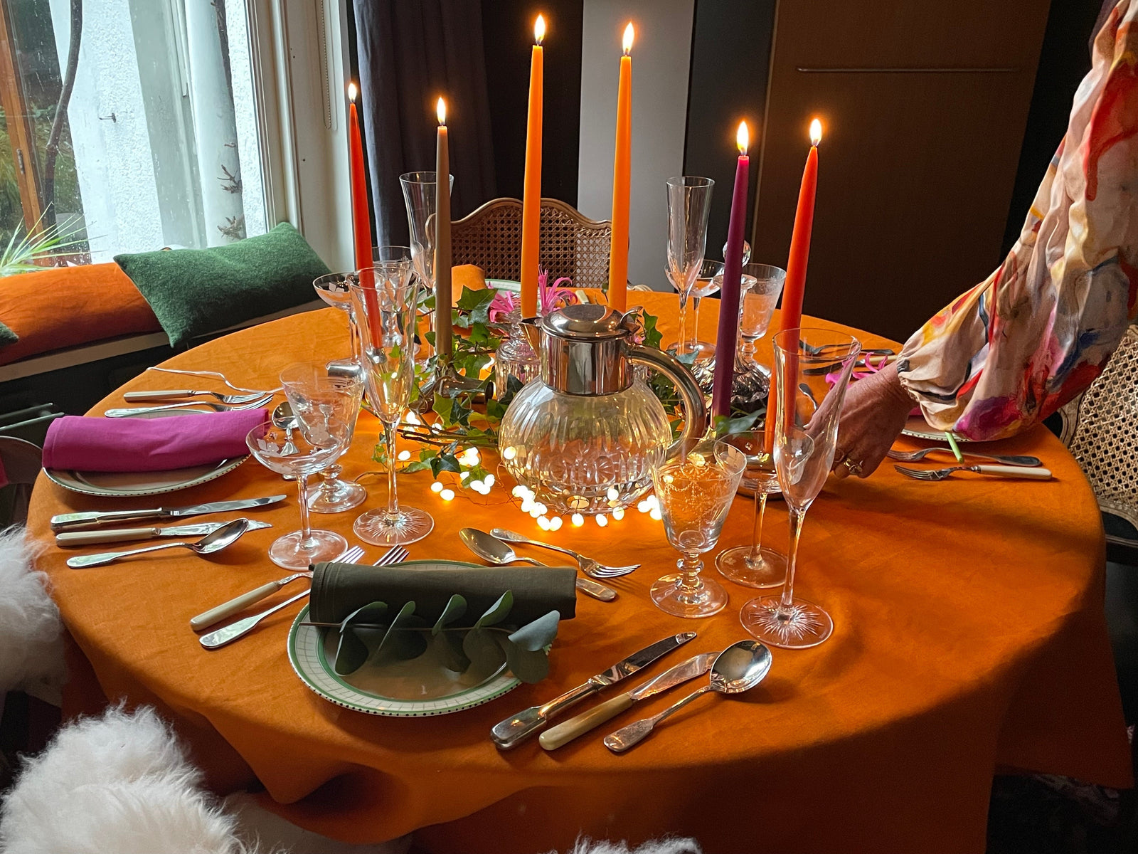Orange Christmas Irish Linen Tablecloth-Table Linens-STABLE of Ireland