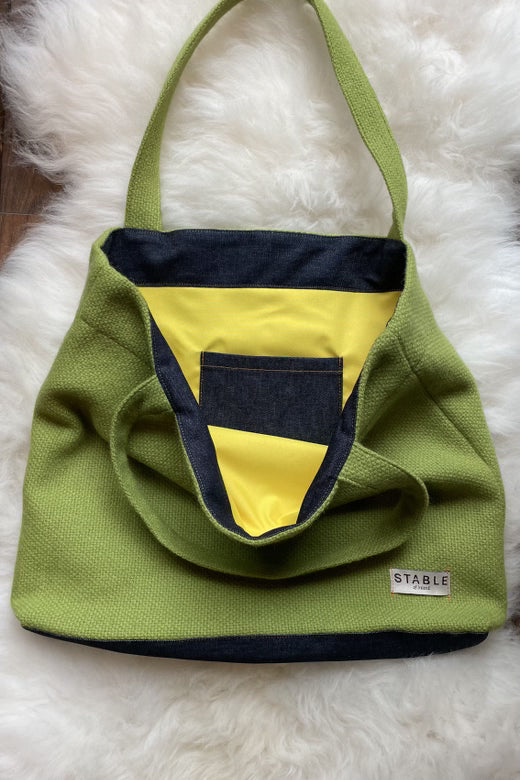 Pea Green Tweed Carry All Bag-Handbags, Wallets & Cases-STABLE of Ireland
