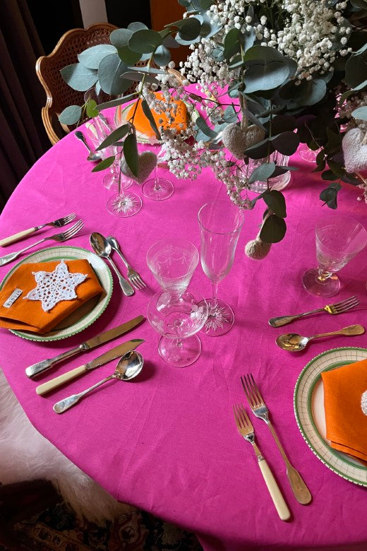 Pink Christmas Irish Linen Tablecloth-Table Linens-STABLE of Ireland