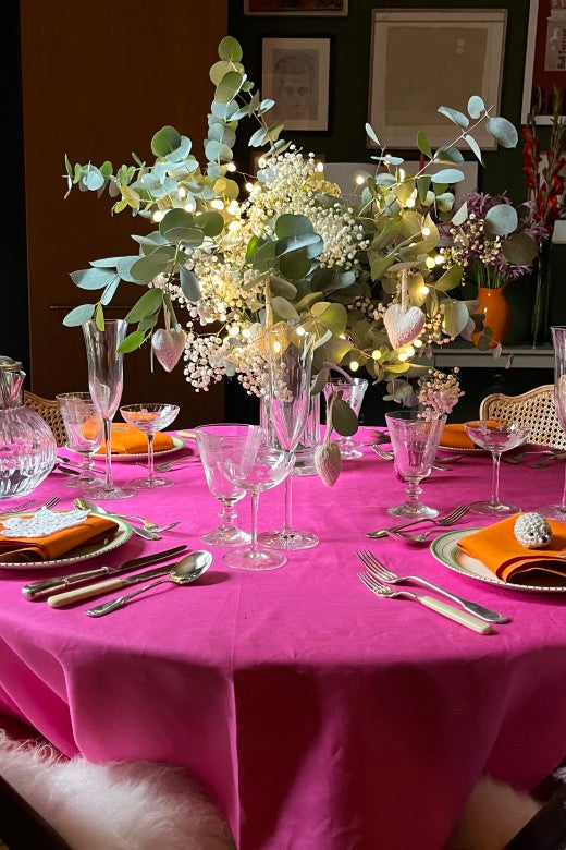 Pink Christmas Irish Linen Tablecloth-Table Linens-STABLE of Ireland