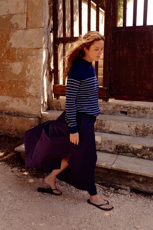 Poplin Cotton Skirt in Navy Blue-Dresses-STABLE of Ireland