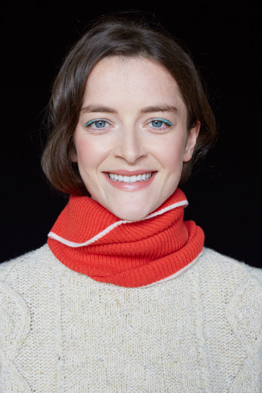 Poppy Orange with Pale Pink Trim Cashmere Snug-Scarves & Shawls-STABLE of Ireland