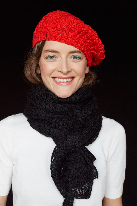 Red Handknit Merino Aran Tam or Beret-Hats-STABLE of Ireland