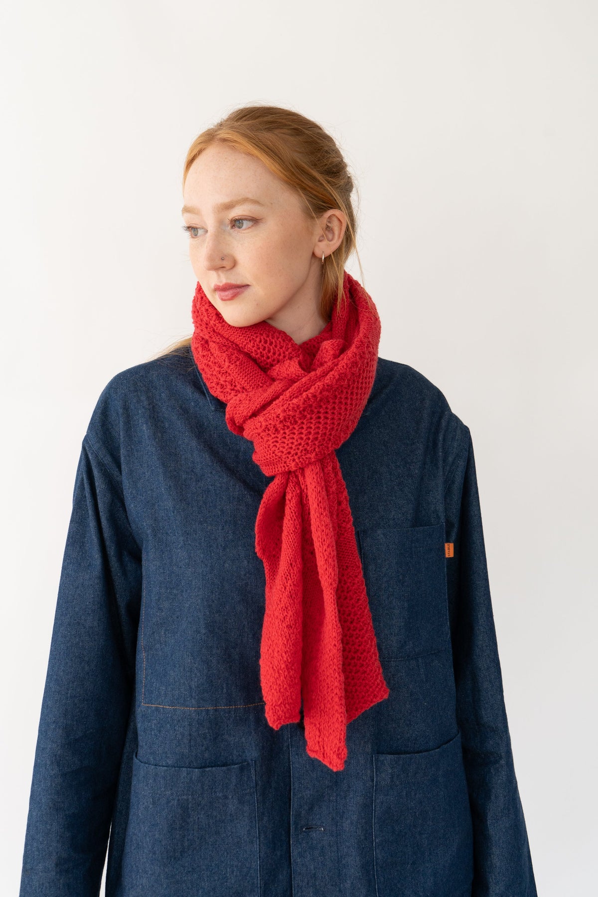 Red Small Merino Wool Scarf-Scarves & Shawls-STABLE of Ireland