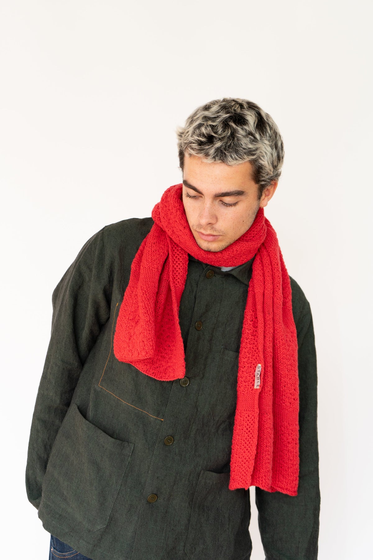 Red Small Merino Wool Scarf-Scarves & Shawls-STABLE of Ireland