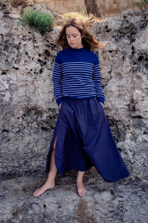 Poplin Cotton Skirt in Navy Blue