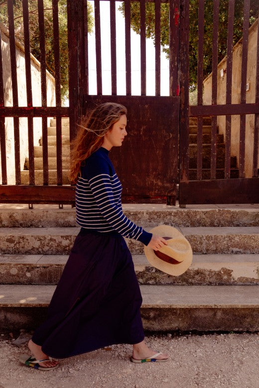 Poplin Cotton Skirt in Navy Blue