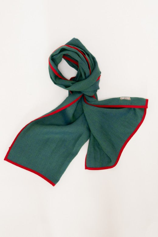 Sea Green with Red Trim High Five Linen Scarf
