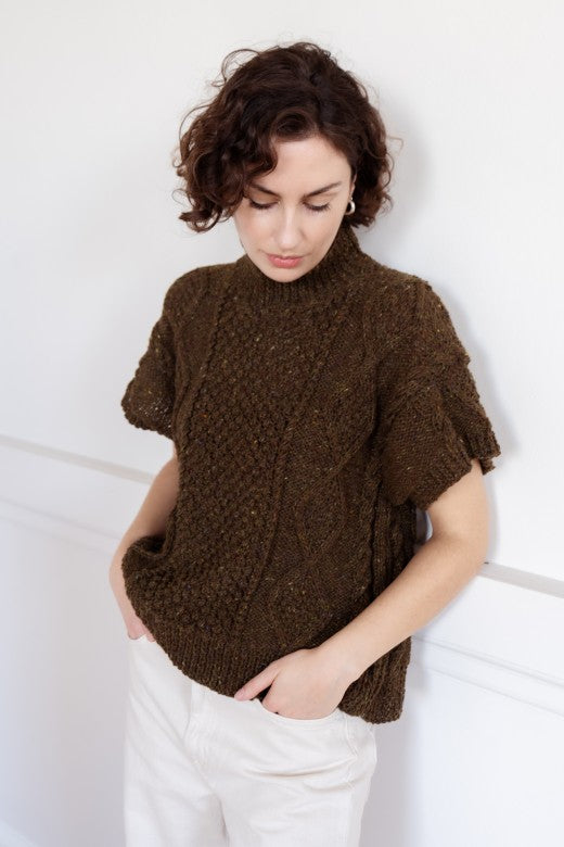 Short Sleeve Handknit Aran Box Jumper-Jumper-STABLE of Ireland
